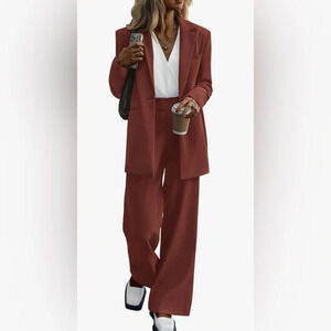 Sz M  PRETTYGARDEN Women's Two Piece Outfits Blazer Jacket and Wide Leg Pants